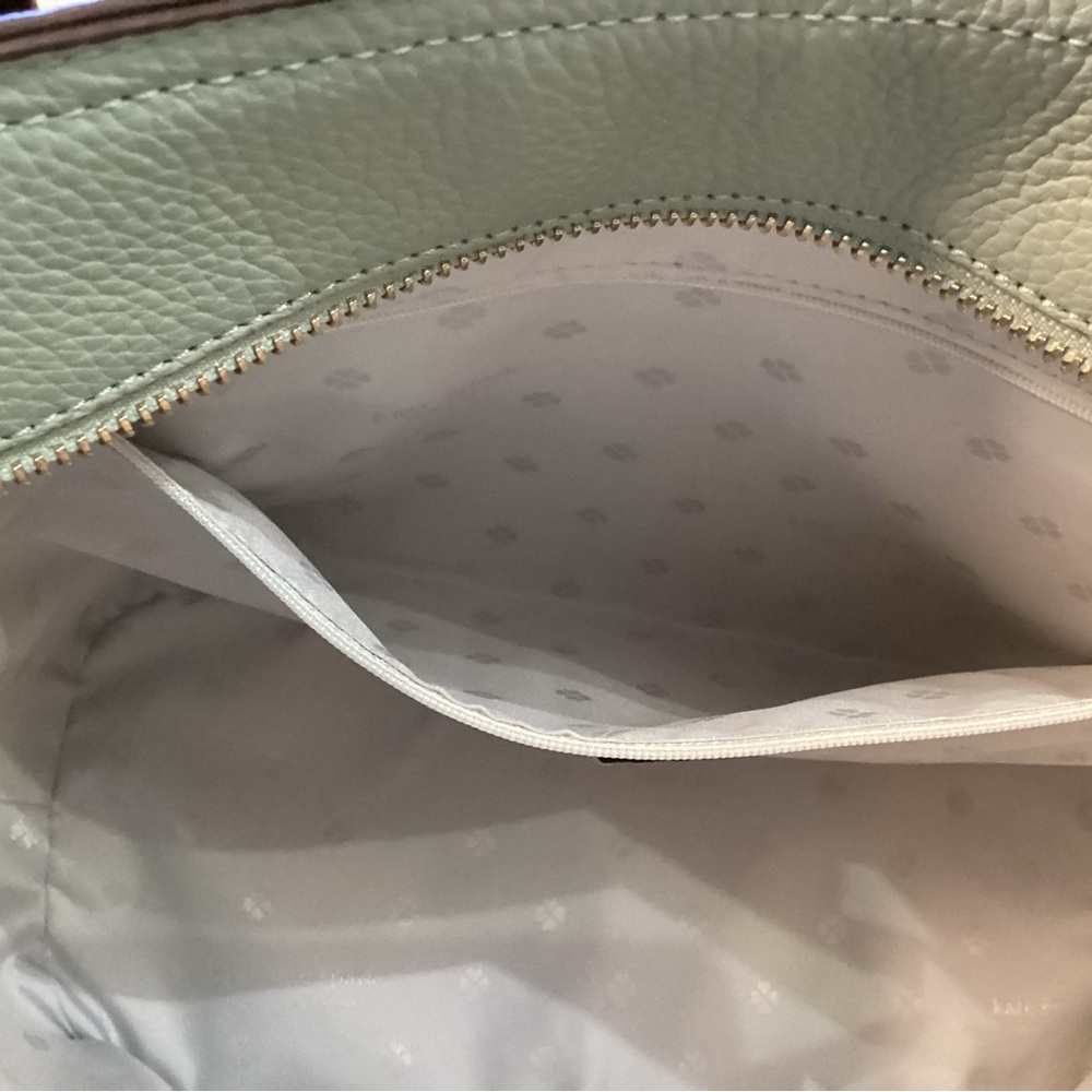 Kate Spade NWT sea foam green pebbled leather tote with bow tie tassel on front - Picture 6 of 15